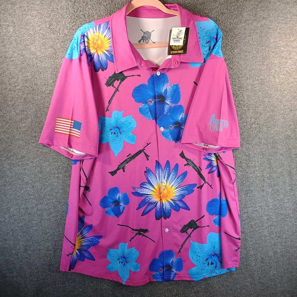 American Grunt Hawaiian Make It Rain Button Up Shirt Mens 2XL Pink Floral XXL